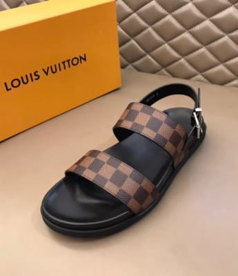 Dép Louis Vuitton nam siêu cấp sandal caro nâu DLV08