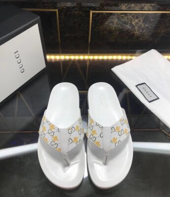 Dép nam Gucci siêu cấp xỏ ngón phối họa tiết logo ong màu trắng DGC46