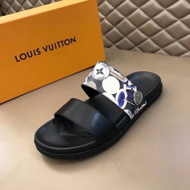 Dép Louis Vuitton nam siêu cấp hai quai hoa văn mỹ thuật DLV76