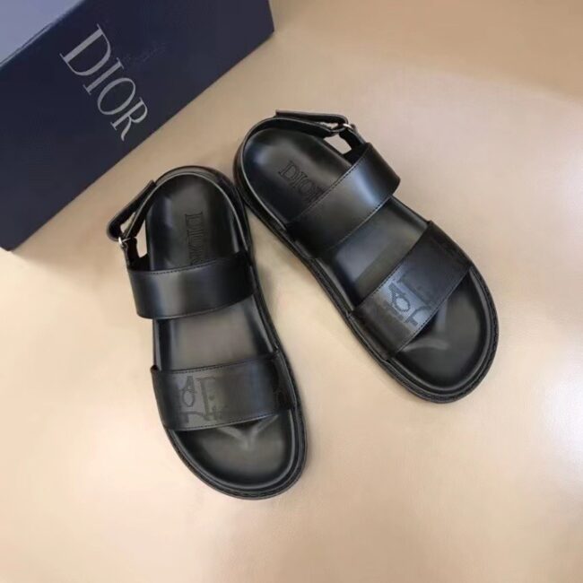 Dép nam Dior siêu cấp sandal da trơn họa tiết quai logo mờ DDR41